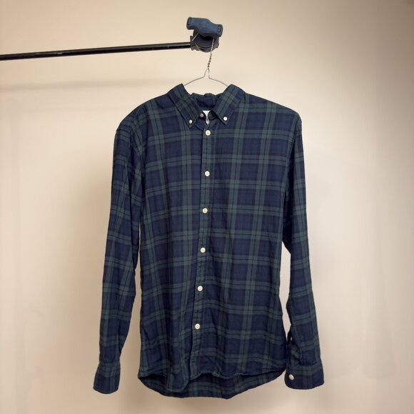 Selected Homme Green/Black Plaid Button-Up Shirt (Medium) - Picture 1 of 4